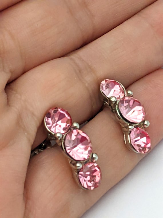 Pink Rhinestone Stud Earrings,  Rhinestone Cluste… - image 2