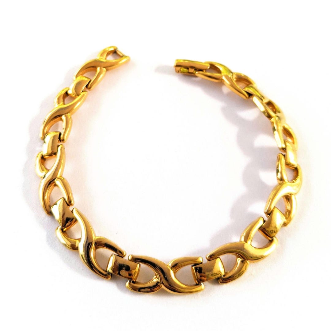 Signed Monet Gold Tone Link Bracelet, Designer Signed Gold