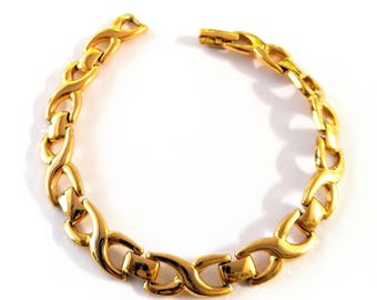 Signed Monet Gold Tone Link Bracelet, Designer Signed Gold