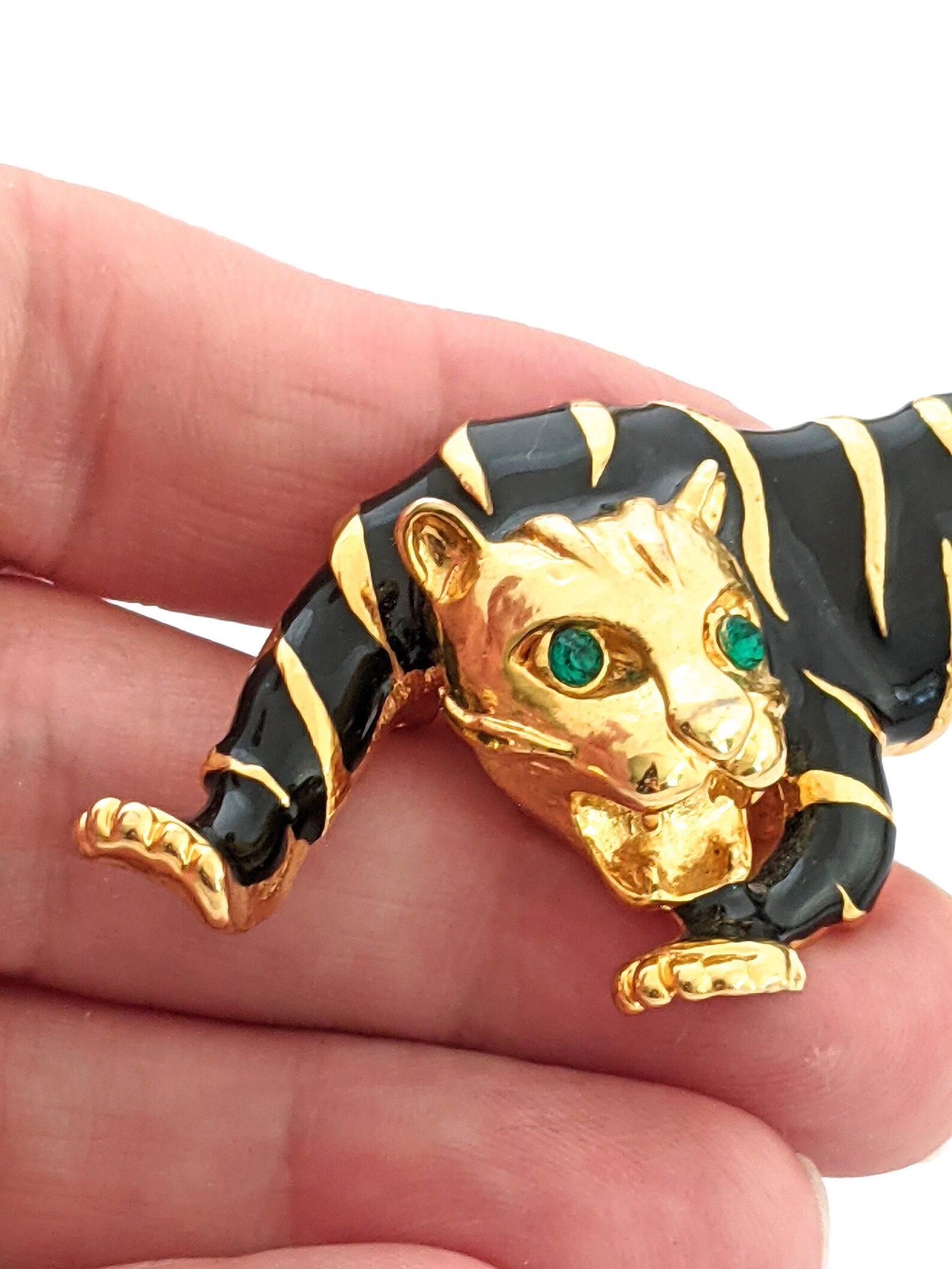 Black Enamel Rhinestone Panther Brooch, Gold Tone Black Cat Brooch - Etsy