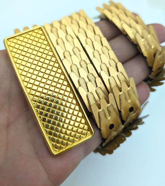 Vintage 70s Fish Scale Elastic Belt, Vintage Gold… - image 4