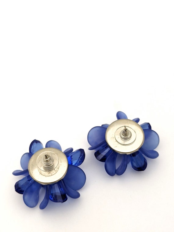 Vintage Blue Beaded Floral Earrings, Large Blue F… - image 7