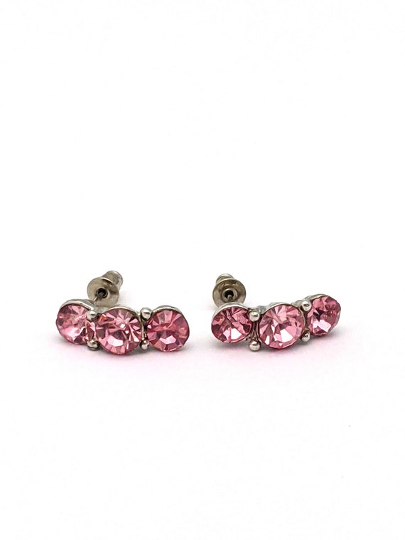 Pink Rhinestone Stud Earrings,  Rhinestone Cluste… - image 7