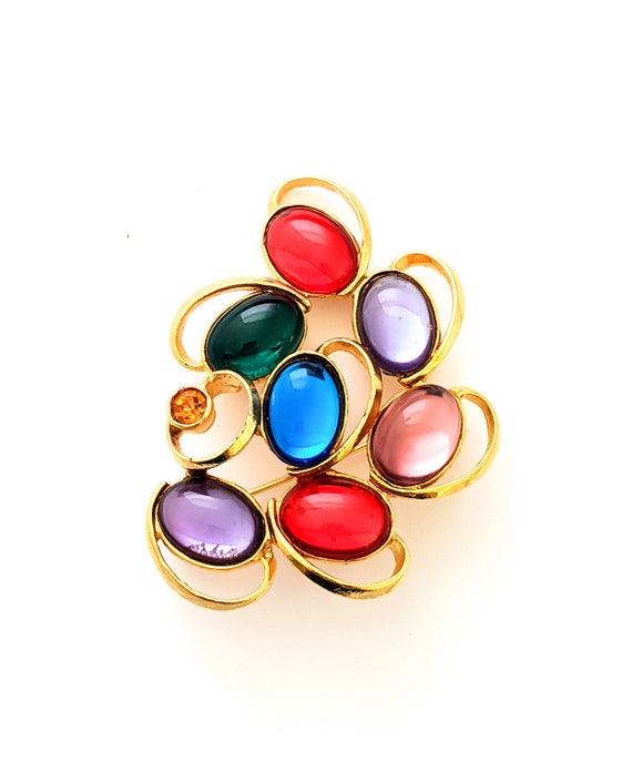 Vintage Jelly Belly Brooch, Colorful Glass Stone … - image 1