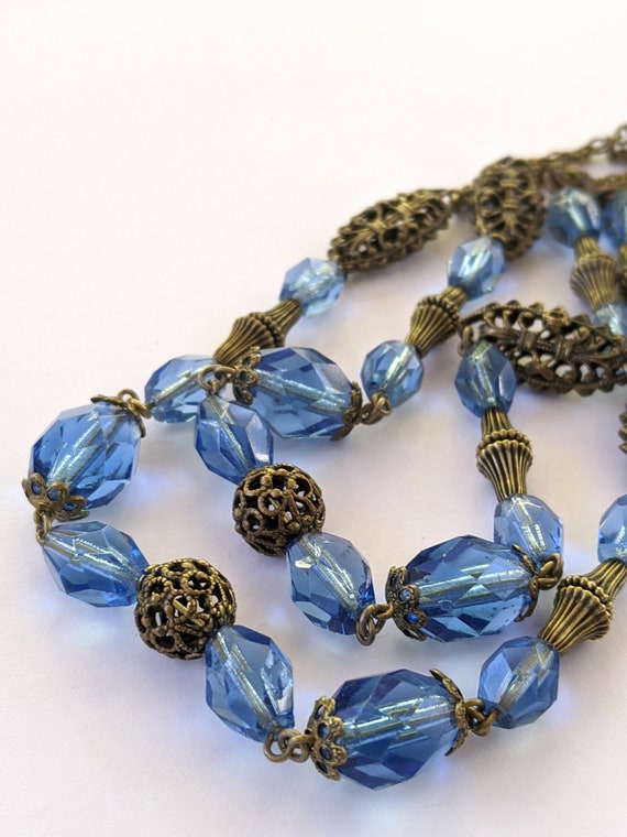 Vintage Blue Glass Bead Necklace, Vintage Glass B… - image 3