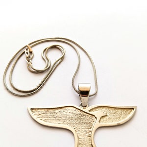 Vintage Silver Eagle Necklace, Large Silver Bird Medallion, Flying Eagle Pendant image 6