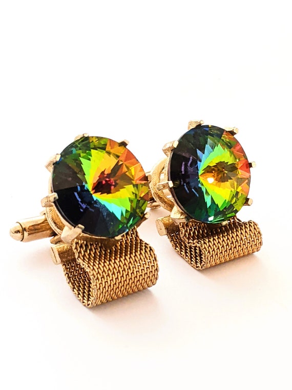 Vintage 60s Art Glass Dante Mens Cuff Links, Vinta