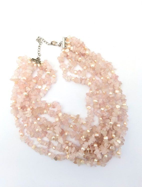 Rose Quartz Multi Strand Beaded Necklace, Vintage… - image 7