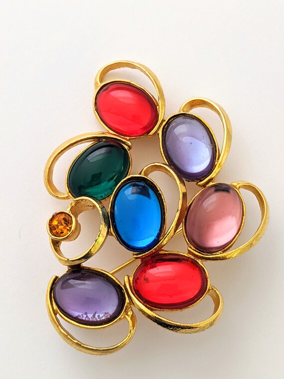 Vintage Jelly Belly Brooch, Colorful Glass Stone … - image 4