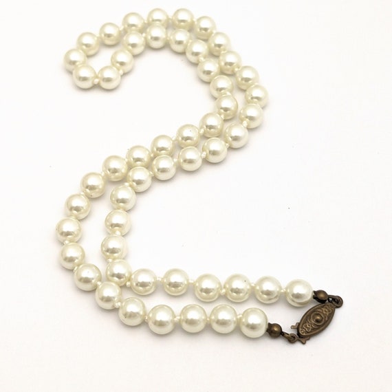 Vintage Faux Glass Pearls With Brass Clasp, Vinta… - image 1
