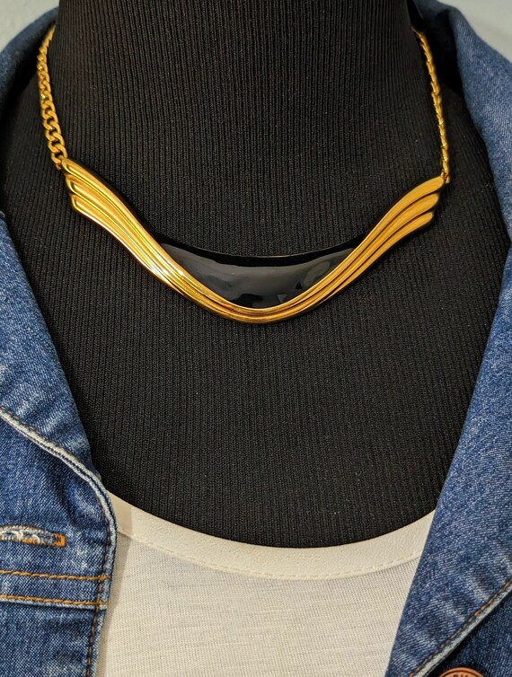 Short Black Enamel Vintage Choker Necklace, Vinta… - image 2