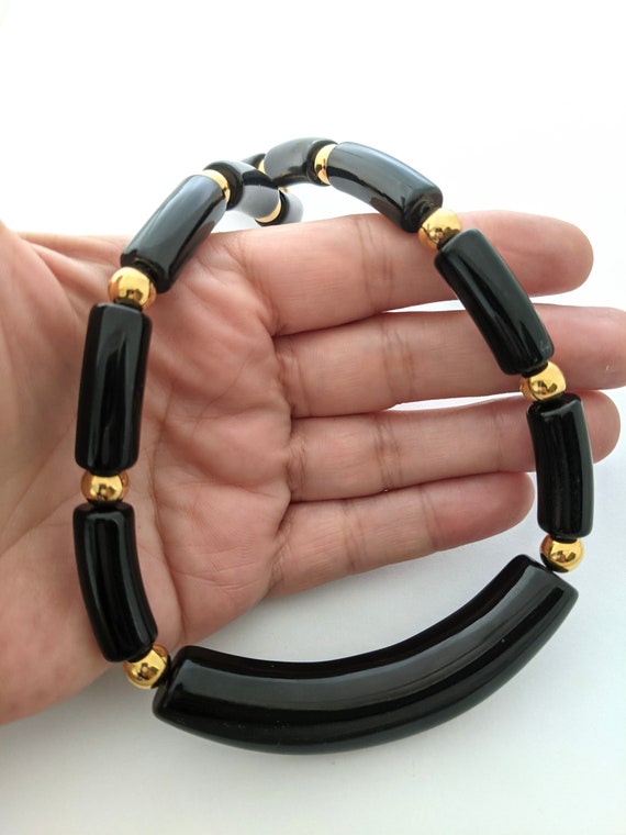 Signed Napier Black And Gold Bead Necklace, Short… - image 4