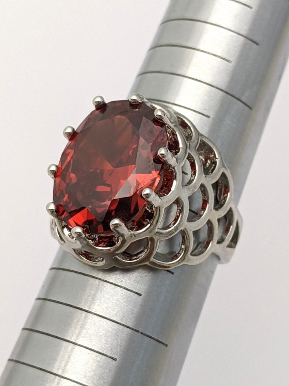 Large Red Stone Ring, Big Red Glass Stone Ring,  … - image 6