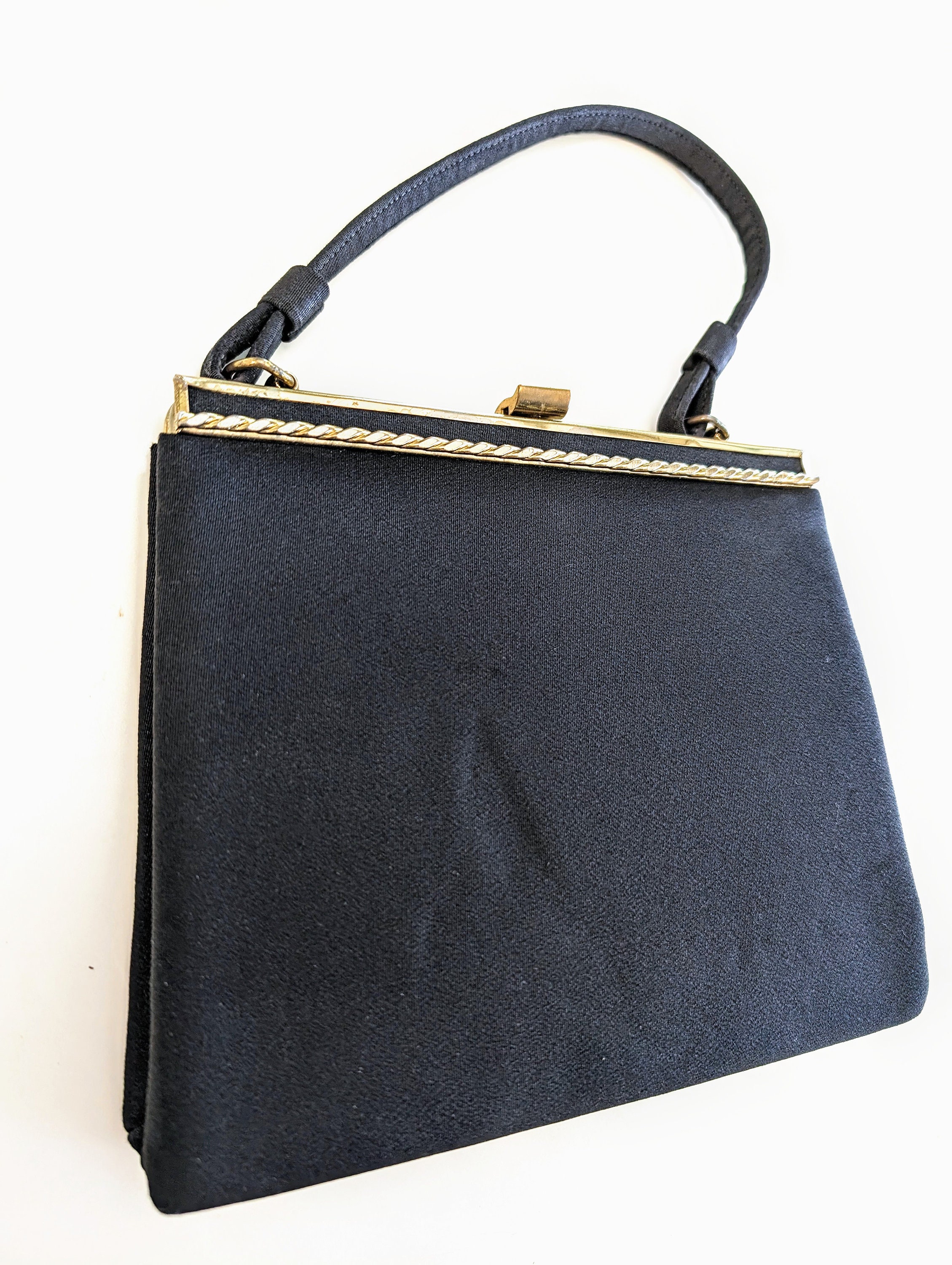 【2024正規激安】 Lock Kiss Nylon Black 60s Vintage Top Bag Hand Handle 小物入れ