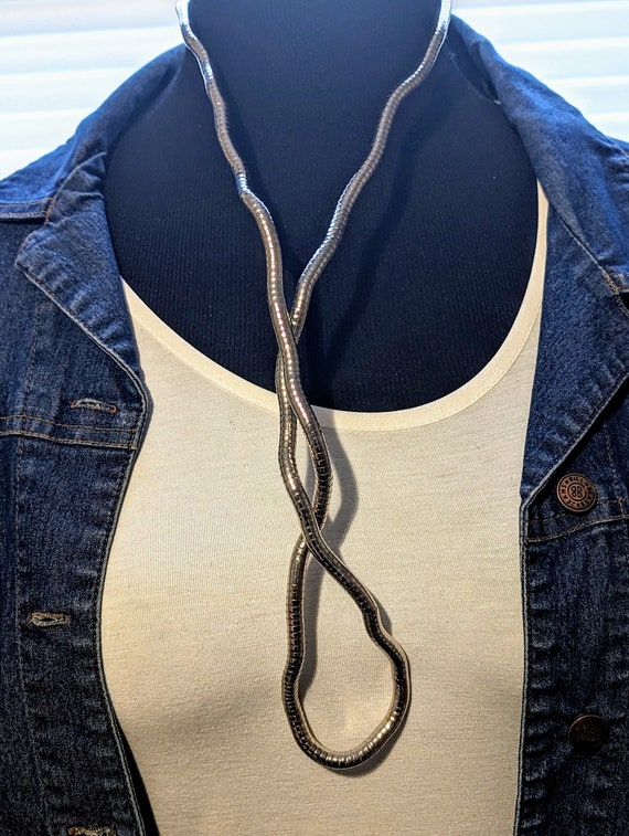 Silver Tone Articulated Snake Chain Necklace, Vin… - image 3