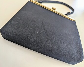 Vintage 60s Black Nylon Kiss Lock Top Handle Hand Bag