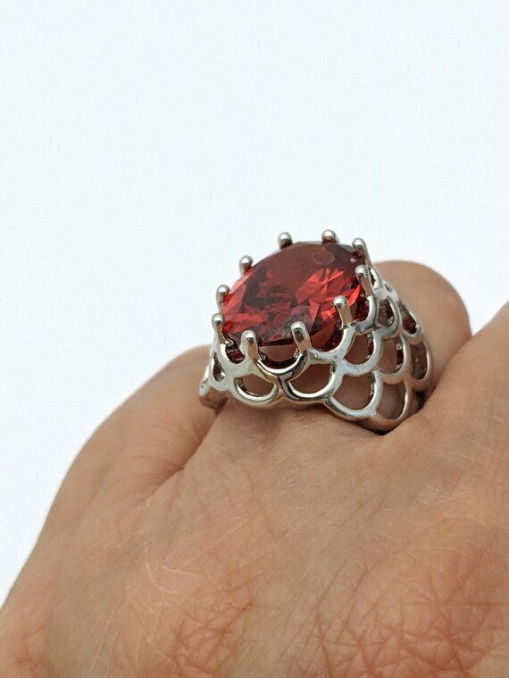 Large Red Stone Ring, Big Red Glass Stone Ring,  … - image 4