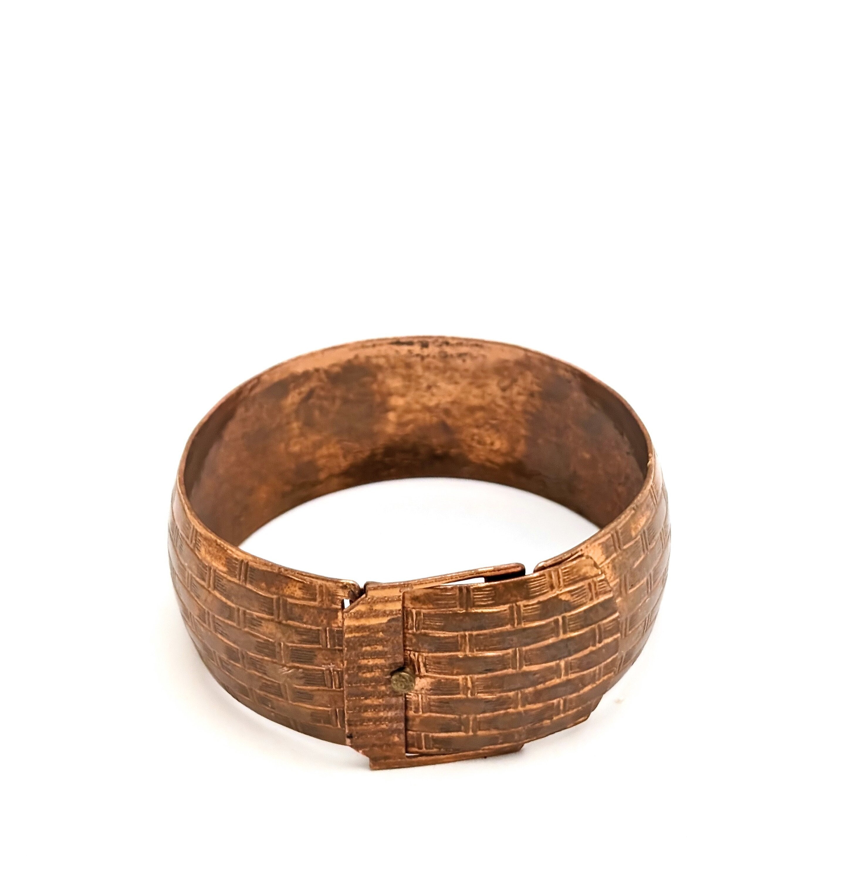 Vintage Coppercraft Woven Basket Belt Bracelet, Vintage Wide 