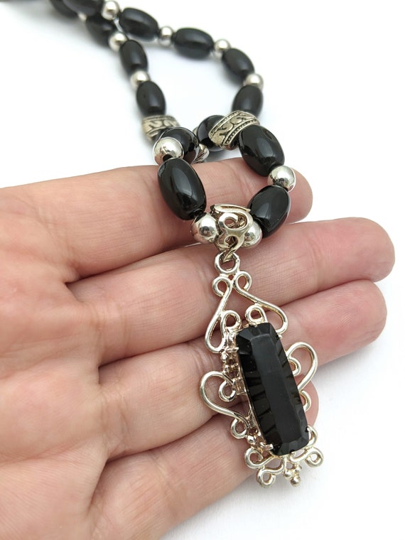 Sterling Silver Onyx Bead Pendant Choker Necklace… - image 3