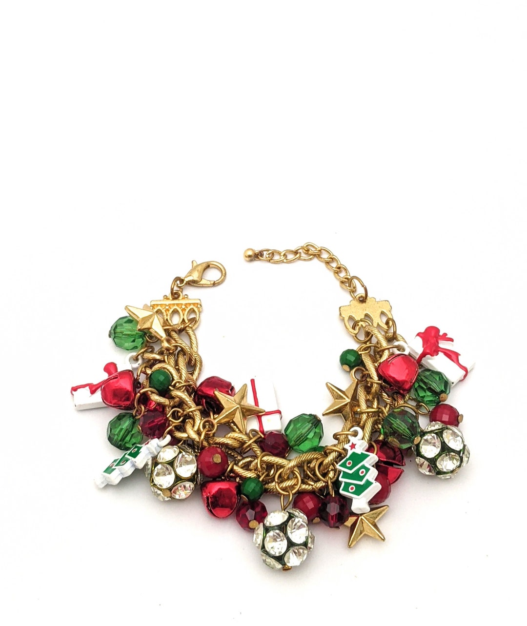 Vintage Christmas Charm Bracelet, Gold Tone Jingle Bell Bracelet, Vintage Christmas Costume