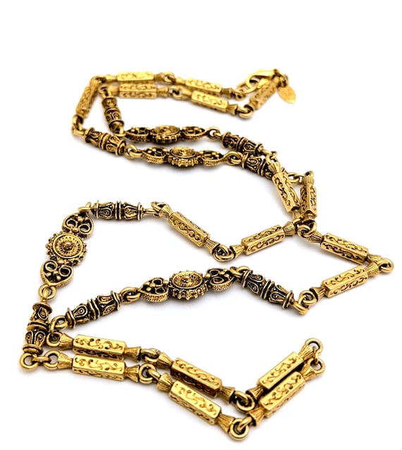 Long Rectangular Link Gold Tone Necklace, Brass M… - image 6