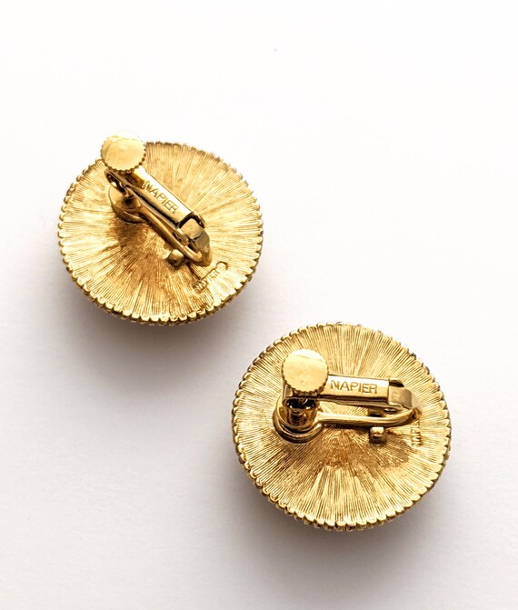 Signed Napier Large Round Faux Pearl Button Earrings,… Gem