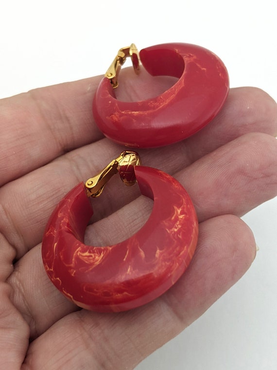 50's Orange Fan Bakelite Clip On Earrings