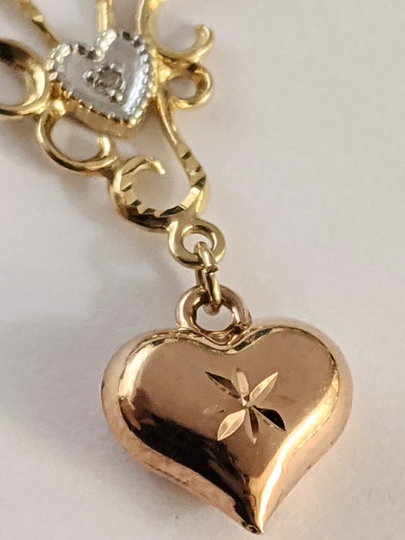 Ladies Sterling Silver Gold Wash Heart Drop Penda… - image 6