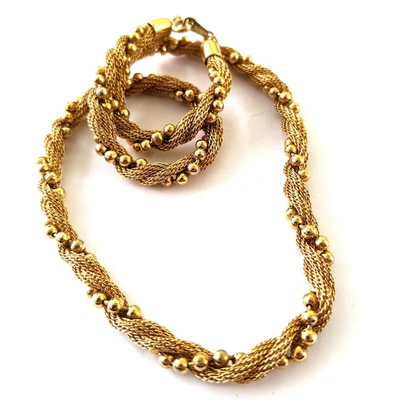 Vintage Avon Gold Tone Beaded Twisted Chain Necklace - 18 inch