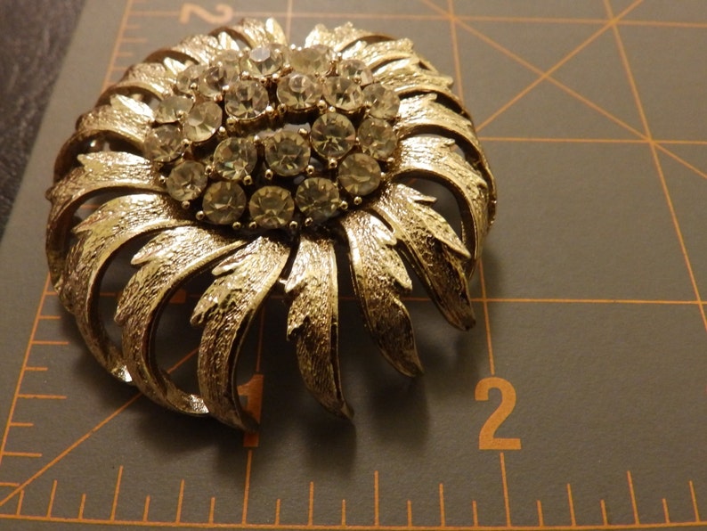 Rhinestone Sunflower Brooch and Earring Coro Jewelry Set