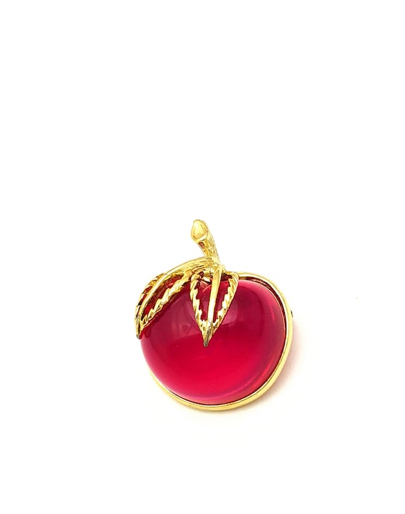 Sarah Coventry Red Cherry Brooch, Vintage Red Luci