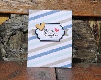 You're In My Thoughts, Sympathy, Heart, Wooden, Stripey, Grief, Watercolour, Navy, Blue, Sorry, Sad, Loss, Funeral, Mourning