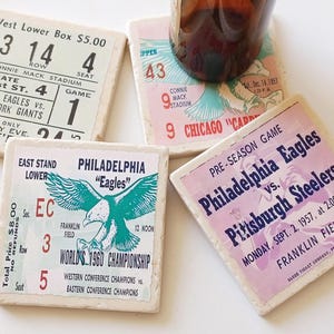 Podkładki Vintage Eagles Ticket Stub: prezent dla fana NFL z Filadelfii, zestaw 4 szt.