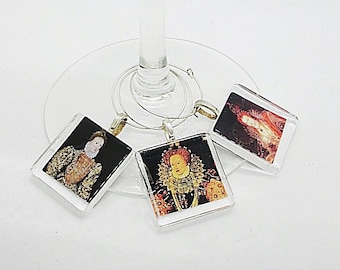 Queen Elizabeth I Wine Charms - ensemble de 6 ou 10 - Elizabeth I, Cadeaux Tudor, Cadeau Reine Elizabeth, Charmes en verre de vin, Fan Tudors