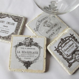 Vintage French Wine Label Coasters set of 4 French coasters, wine coasters, French decor, hostess gift, wine lover image 2