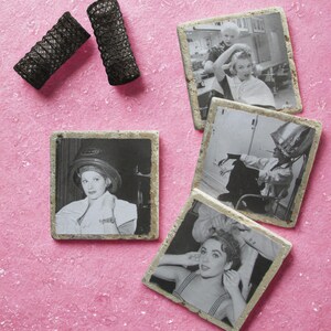 Old Hollywood Coaster Set: Glam Vintage Decor, Set of 4 Marble Drink Coasters image 2
