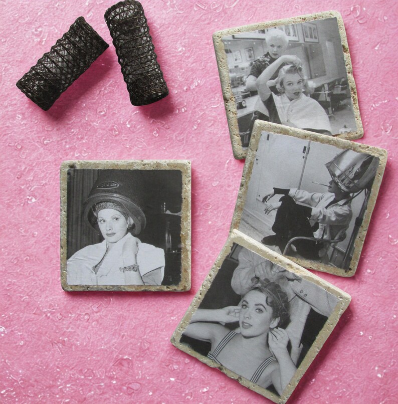 Old Hollywood Coaster Set: Glam Vintage Decor, Set of 4 Marble Drink Coasters image 2