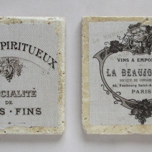 Vintage French Wine Label Coasters set of 4 French coasters, wine coasters, French decor, hostess gift, wine lover image 4