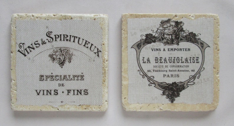 Vintage French Wine Label Coasters set of 4 French coasters, wine coasters, French decor, hostess gift, wine lover image 4