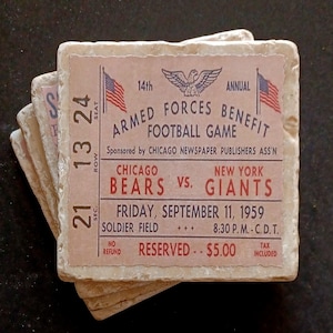 Porta-copos Chicago Bears Ticket Stub - conjunto de 4 - Soldier Field, Chicago Bears, Da Bears, Porta-copos Bears, Vintage Bears, Presente NFL