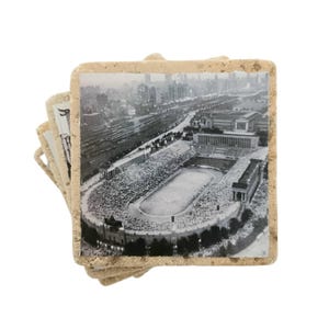 Chicago Stadiums Coasters - Nostalgic Chicago Sports Fan's Dream Coaster Set, Wrigley Field, Old Comiskey Park, Soldier Field, Chicago Cubs