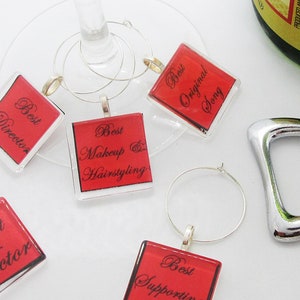Oscars Wine Charms -set of 6 or 10- Hollywood Wine Charms, Favors for Movie Night Themed Party, Wine Glass Charms