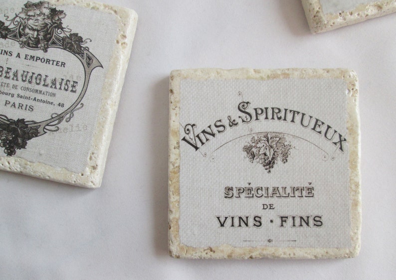 Vintage French Wine Label Coasters set of 4 French coasters, wine coasters, French decor, hostess gift, wine lover image 6