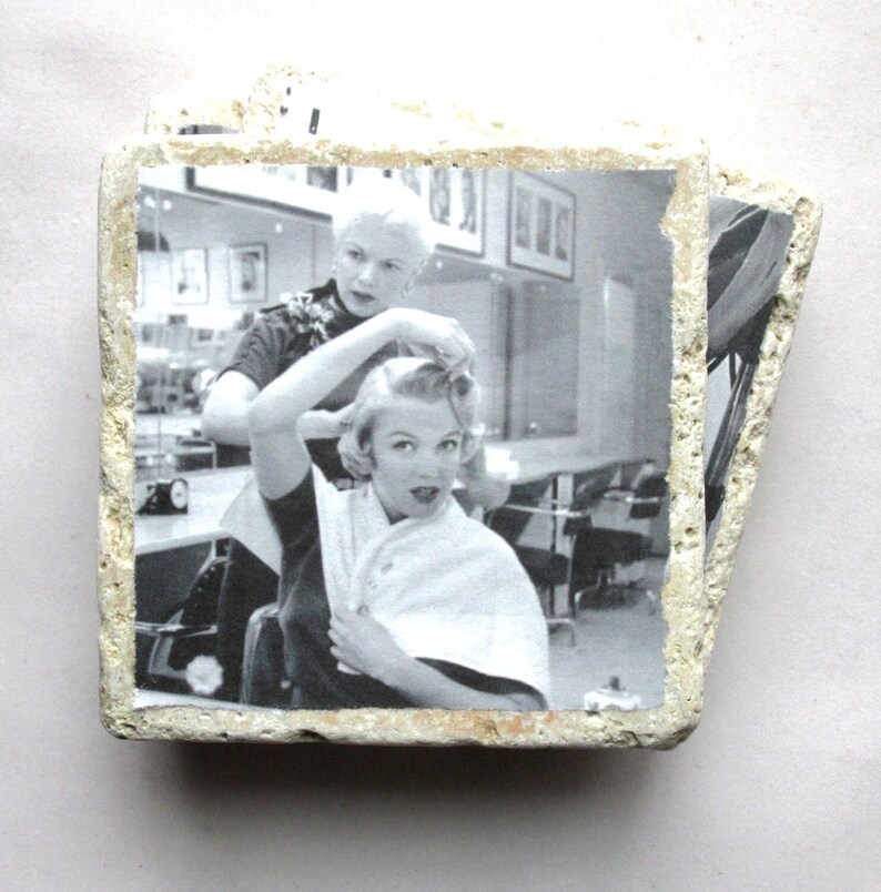 Old Hollywood Coaster Set: Glam Vintage Decor, Set of 4 Marble Drink Coasters image 1