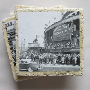 Vintage Wrigley Field Coasters - set of 4 - Chicago Cubs, Wrigley Field, Cubs Coasters, Chicago Baseball, Father's Day Gift