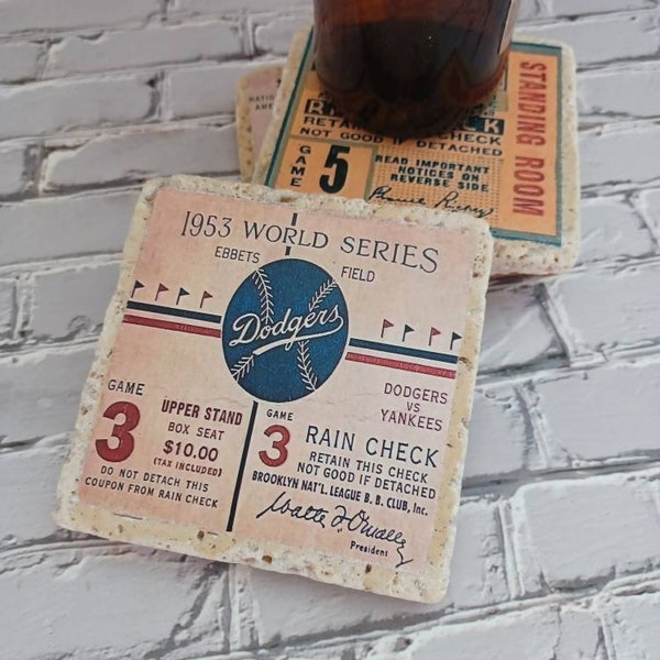 Brooklyn Dodgers Ticket Stub Coasters - set of 4 - Ebbetts Field, World Series, Dodgers Coasters, Vintage Dodgers, Baseball Coasters