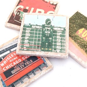 Wrigley Field Coasters - Chicago Cubs Gift for Baseball Lovers - Set of 4- Ivy Wall, Cubs Marquee, Baseball Coasters, Cubs Fan Coaster Set