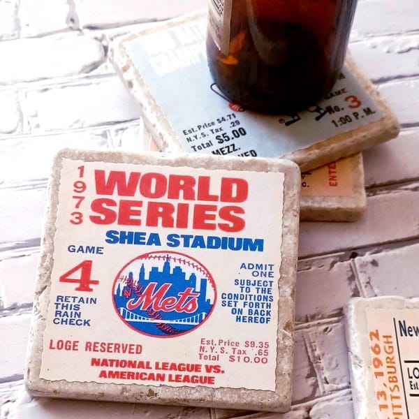 Vintage NY Mets Ticket Stub Coasters - Set of 4, Shea Stadium Memorabilia