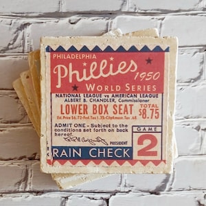 Philadelphia Phillies Ticket Stub Coasters - set of 4 - Phillies Coasters, Vintage Phillies Gift, Connie Mack Stadium, Phillies Baseball