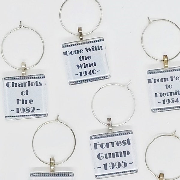 Custom Oscar Winning Movies Wine Charms -set of 6 or 10-Oscars Party Favor, Academy Awards, Hollywood Wine Charms, Oscar Party,  2024 Oscars